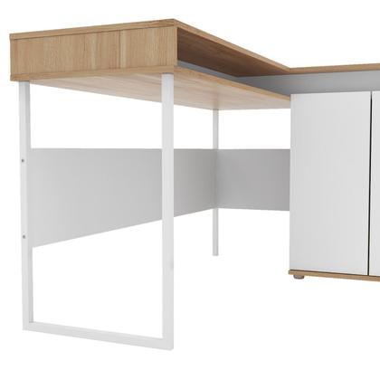 Imagem de Escrivaninha Mesa Escritório em L Chicago 2 Portas 133,5cm Industrial Branco