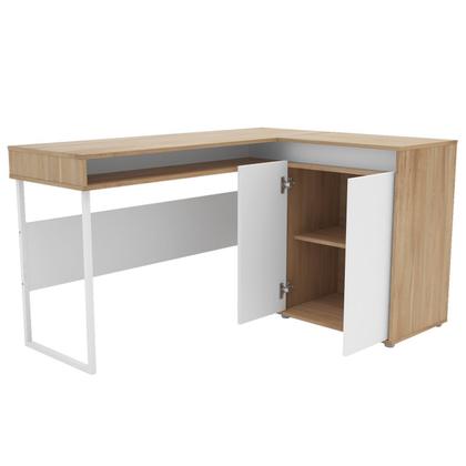 Imagem de Escrivaninha Mesa Escritório em L Chicago 2 Portas 133,5cm Industrial Branco