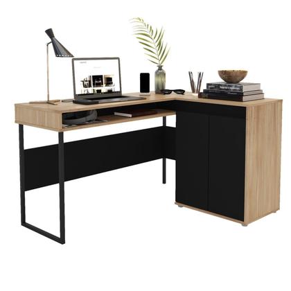 Imagem de Escrivaninha Mesa Escritório em L Chicago 2 Portas 133,5cm Industrial Marrom