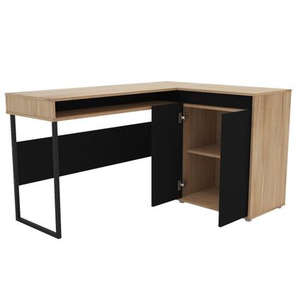 Imagem de Escrivaninha Mesa Escritório em L Chicago 2 Portas 133,5cm Industrial Marrom