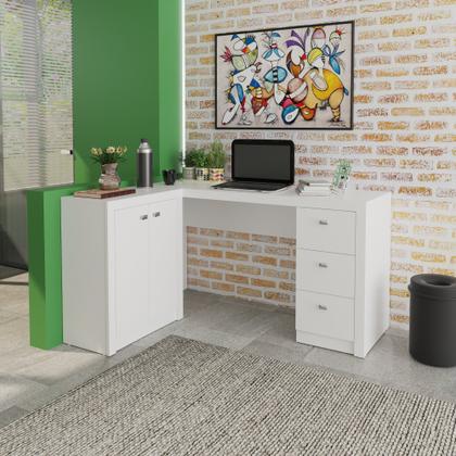 Imagem de Escrivaninha Mesa Escritório em L com 3 Gavetas e Armários Me4100