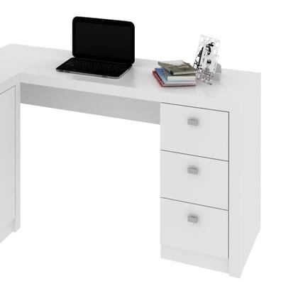 Imagem de Escrivaninha Mesa Escritório em L com 3 Gavetas e Armários Me4100