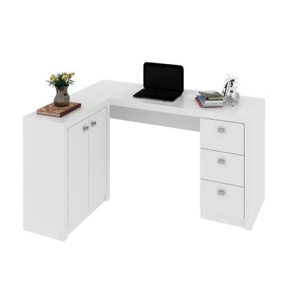 Imagem de Escrivaninha Mesa Escritório em L com 3 Gavetas e Armários Me4100