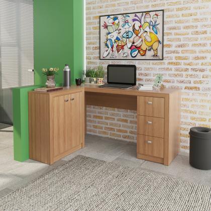 Imagem de Escrivaninha Mesa Escritório em L com 3 Gavetas e Armários Me4100