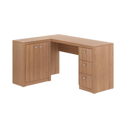 Imagem de Escrivaninha Mesa Escritório em L com 3 Gavetas e Armários Me4100