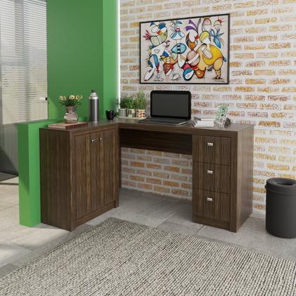 Imagem de Escrivaninha Mesa Escritório em L com 3 Gavetas e Armários Me4100