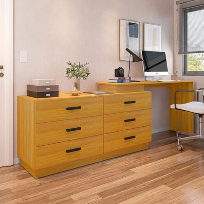 Imagem de Escrivaninha Mesa Escritório em L com 6 Gavetas Cômoda Leonie Yescasa