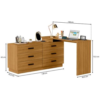 Imagem de Escrivaninha Mesa Escritório em L com 6 Gavetas Cômoda Leonie Yescasa