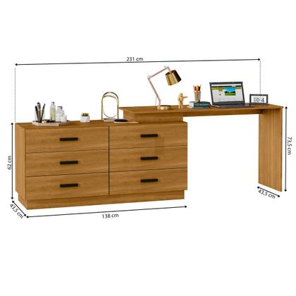 Imagem de Escrivaninha Mesa Escritório em L com 6 Gavetas Cômoda Leonie Yescasa