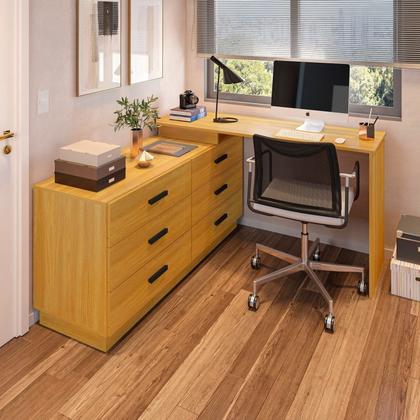 Imagem de Escrivaninha Mesa Escritório em L com 6 Gavetas Cômoda Leonie Yescasa