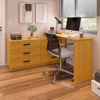Imagem de Escrivaninha Mesa Escritório em L com 6 Gavetas Cômoda Leonie Yescasa