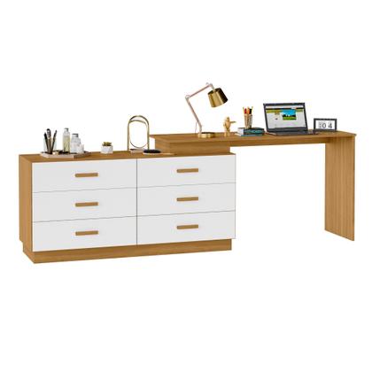 Imagem de Escrivaninha Mesa Escritório em L com 6 Gavetas Cômoda Leonie Yescasa