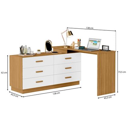 Imagem de Escrivaninha Mesa Escritório em L com 6 Gavetas Cômoda Leonie Yescasa