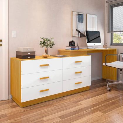 Imagem de Escrivaninha Mesa Escritório em L com 6 Gavetas Cômoda Leonie Yescasa