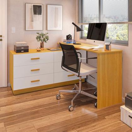 Imagem de Escrivaninha Mesa Escritório em L com 6 Gavetas Cômoda Leonie Yescasa