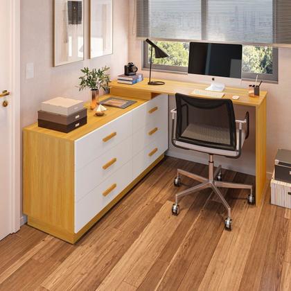 Imagem de Escrivaninha Mesa Escritório em L com 6 Gavetas Cômoda Leonie Yescasa