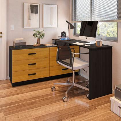 Imagem de Escrivaninha Mesa Escritório em L com 6 Gavetas Cômoda Leonie Yescasa