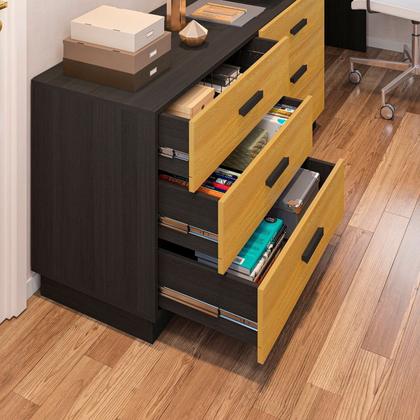 Imagem de Escrivaninha Mesa Escritório em L com 6 Gavetas Cômoda Leonie Yescasa