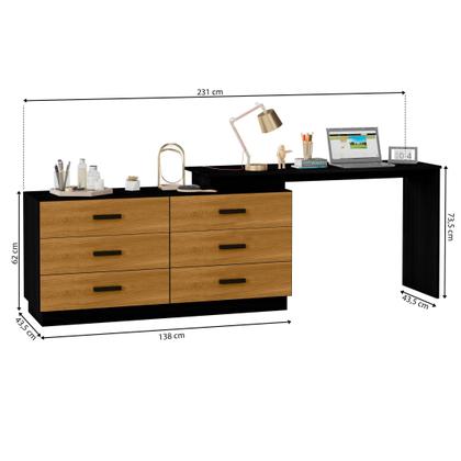 Imagem de Escrivaninha Mesa Escritório em L com 6 Gavetas Cômoda Leonie Yescasa