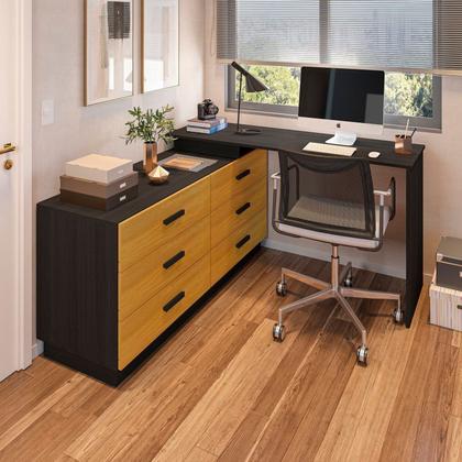Imagem de Escrivaninha Mesa Escritório em L com 6 Gavetas Cômoda Leonie Yescasa