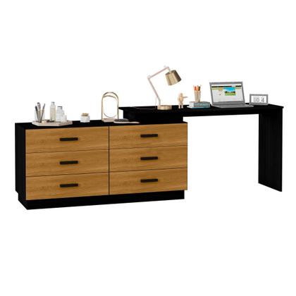 Imagem de Escrivaninha Mesa Escritório em L com 6 Gavetas Cômoda Leonie Yescasa