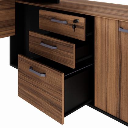 Imagem de Escrivaninha Mesa Escritório em L com Armário Lateral Pé Painel 150x150cm