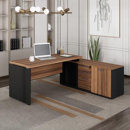 Imagem de Escrivaninha Mesa Escritório em L com Armário Lateral Pé Painel 150x150cm