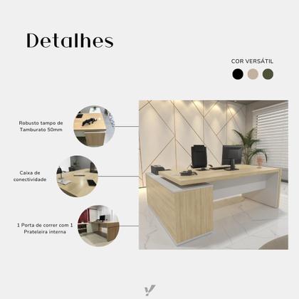Imagem de Escrivaninha Mesa Escritório em L com Caixa de Tomada Tamburato Estação Diretoria