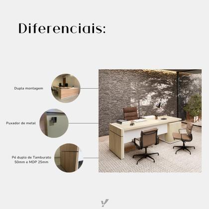 Imagem de Escrivaninha Mesa Escritório em L com Caixa de Tomada Tamburato Estação Diretoria