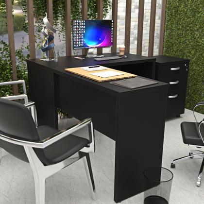 Imagem de Escrivaninha Mesa Escritório em L com Gaveteiro 3 Gavetas com Chave 120cmx150cm