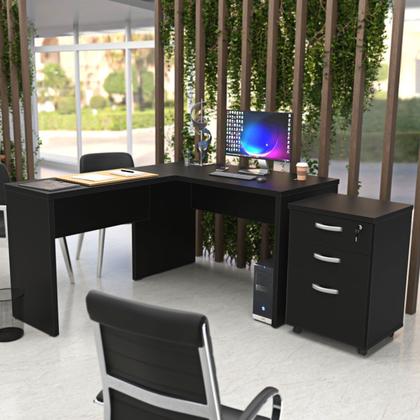 Imagem de Escrivaninha Mesa Escritório em L com Gaveteiro 3 Gavetas com Chave 120cmx150cm