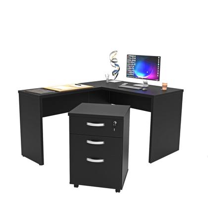 Imagem de Escrivaninha Mesa Escritório em L com Gaveteiro 3 Gavetas com Chave 120cmx150cm