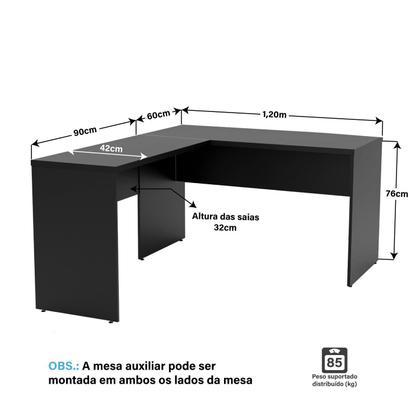 Imagem de Escrivaninha Mesa Escritório em L com Gaveteiro 3 Gavetas com Chave 120cmx150cm