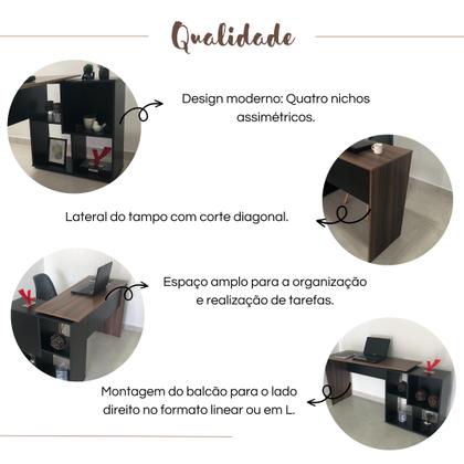 Imagem de Escrivaninha Mesa Escritório em L com Nichos Moderna Urban
