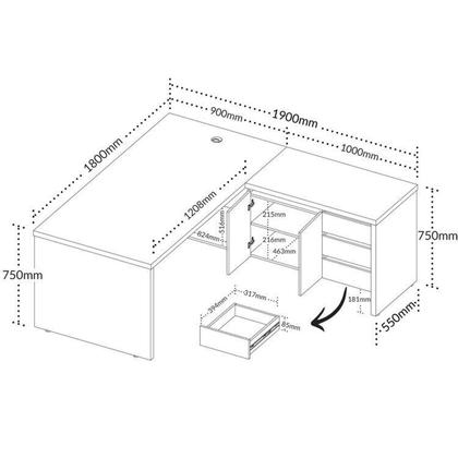 Imagem de Escrivaninha Mesa Escritório em L Diretor com 5 Gavetas Y37