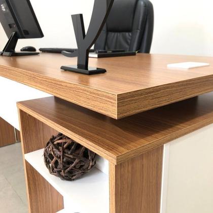 Imagem de Escrivaninha Mesa Escritório em L Diretor com Armário e 2 Gavetas