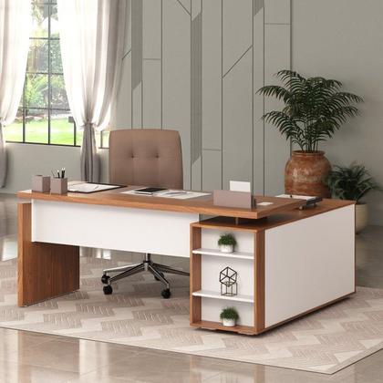 Imagem de Escrivaninha Mesa Escritório em L Diretor com Armário e 2 Gavetas