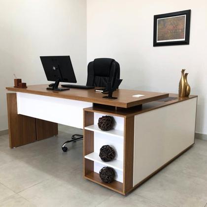 Imagem de Escrivaninha Mesa Escritório em L Diretor com Armário e 2 Gavetas