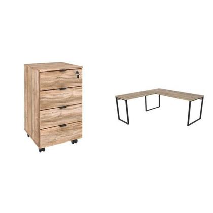 Imagem de Escrivaninha Mesa Escritório em L Estilo Industrial 150x150cm com Gaveteiro Volante 4 Gavetas