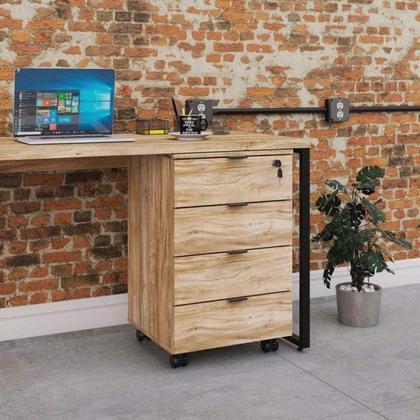 Imagem de Escrivaninha Mesa Escritório em L Estilo Industrial 150x150cm com Gaveteiro Volante 4 Gavetas