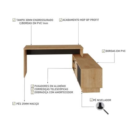 Imagem de Escrivaninha Mesa Escritório em L Executiva 170x180cm com Balcão Cayman Yescasa