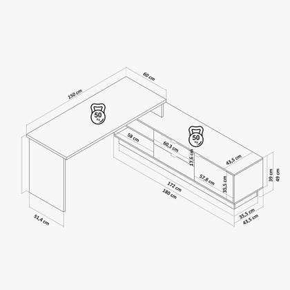 Imagem de Escrivaninha Mesa Escritório em L Executiva 170x180cm com Balcão Cayman Yescasa