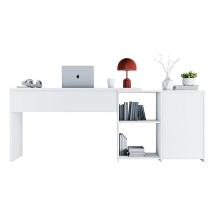 Imagem de Escrivaninha Mesa Escritório em L Office Nt 2060 2 Gavetas 3 Nichos 148,6cm Branco New