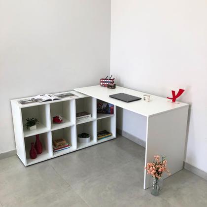 Imagem de Escrivaninha Mesa Escritório Ergonômica e Atemporal em L com 8 Nichos para Armazenamento Nero