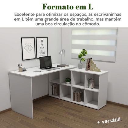 Imagem de Escrivaninha Mesa Escritório Ergonômica e Atemporal em L com 8 Nichos para Armazenamento Nero