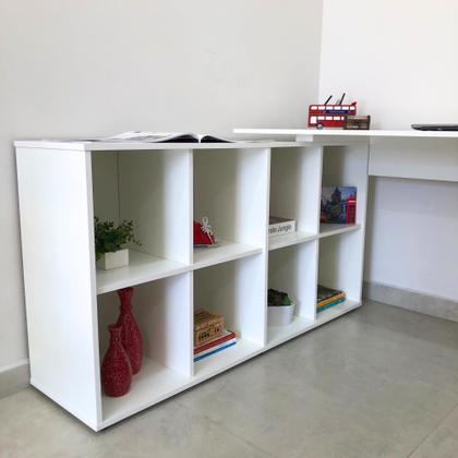 Imagem de Escrivaninha Mesa Escritório Ergonômica e Atemporal em L com 8 Nichos para Armazenamento Nero