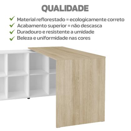 Imagem de Escrivaninha Mesa Escritório Ergonômica e Atemporal em L com 8 Nichos para Armazenamento Nero