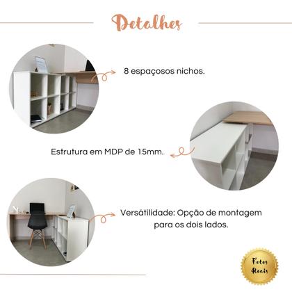 Imagem de Escrivaninha Mesa Escritório Ergonômica e Atemporal em L com 8 Nichos para Armazenamento Nero