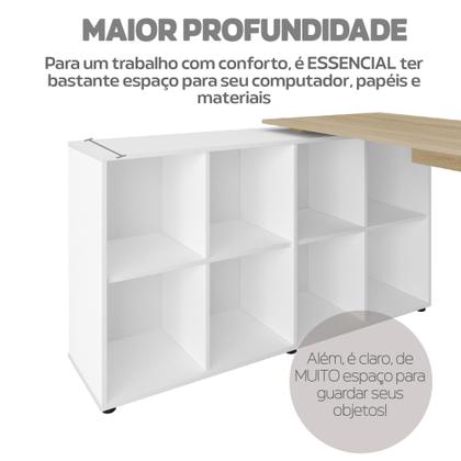 Imagem de Escrivaninha Mesa Escritório Ergonômica e Atemporal em L com 8 Nichos para Armazenamento Nero