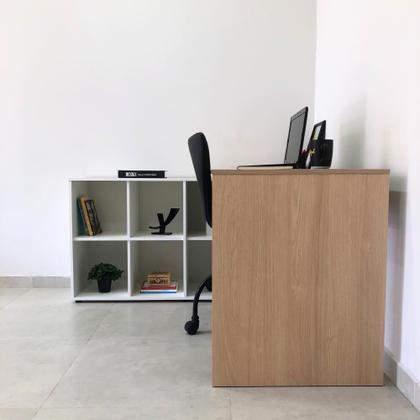 Imagem de Escrivaninha Mesa Escritório Ergonômica e Atemporal em L com 8 Nichos para Armazenamento Nero